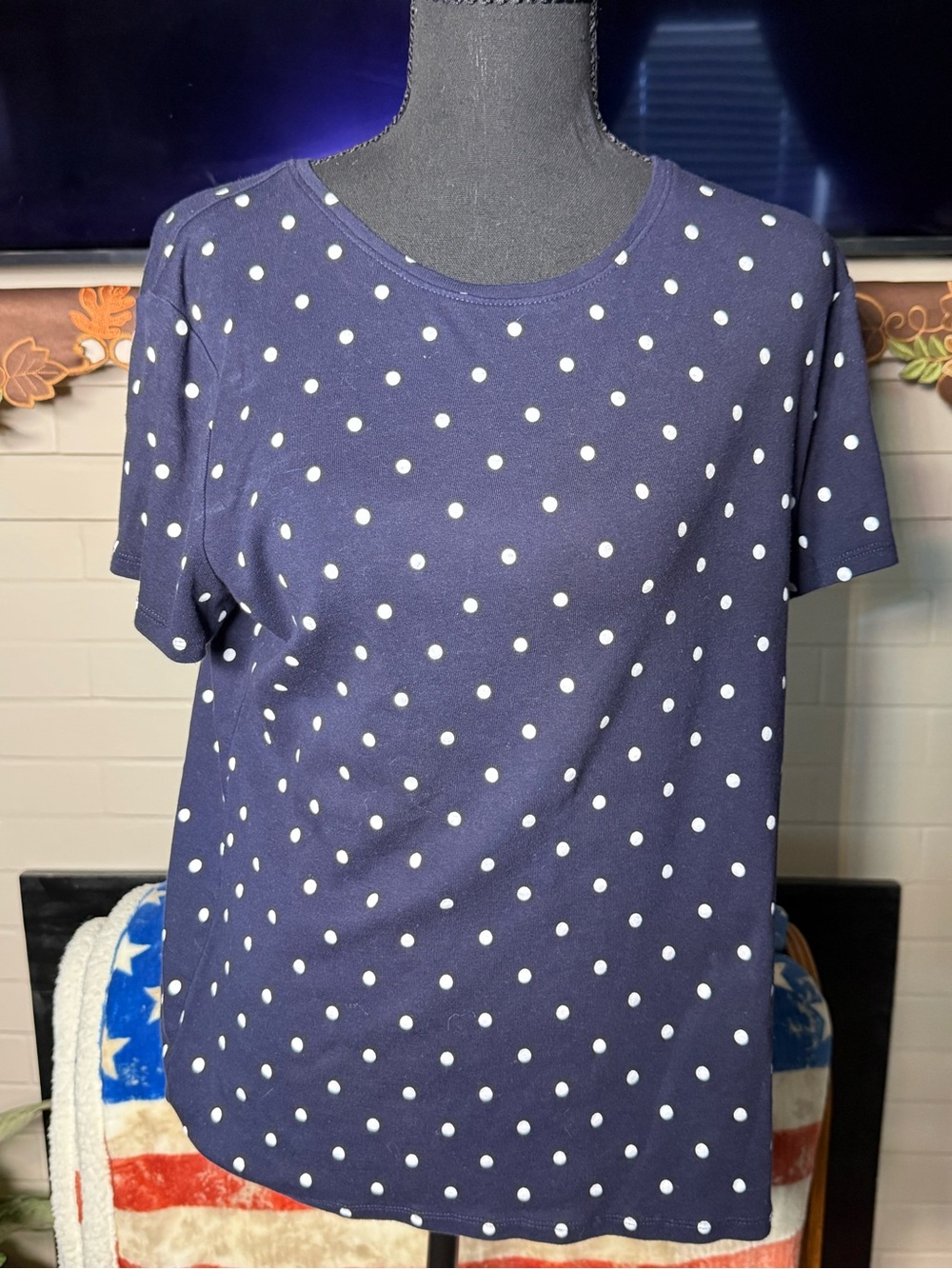 croft & barrow Navy Polka Dot Short Sleeve Tee